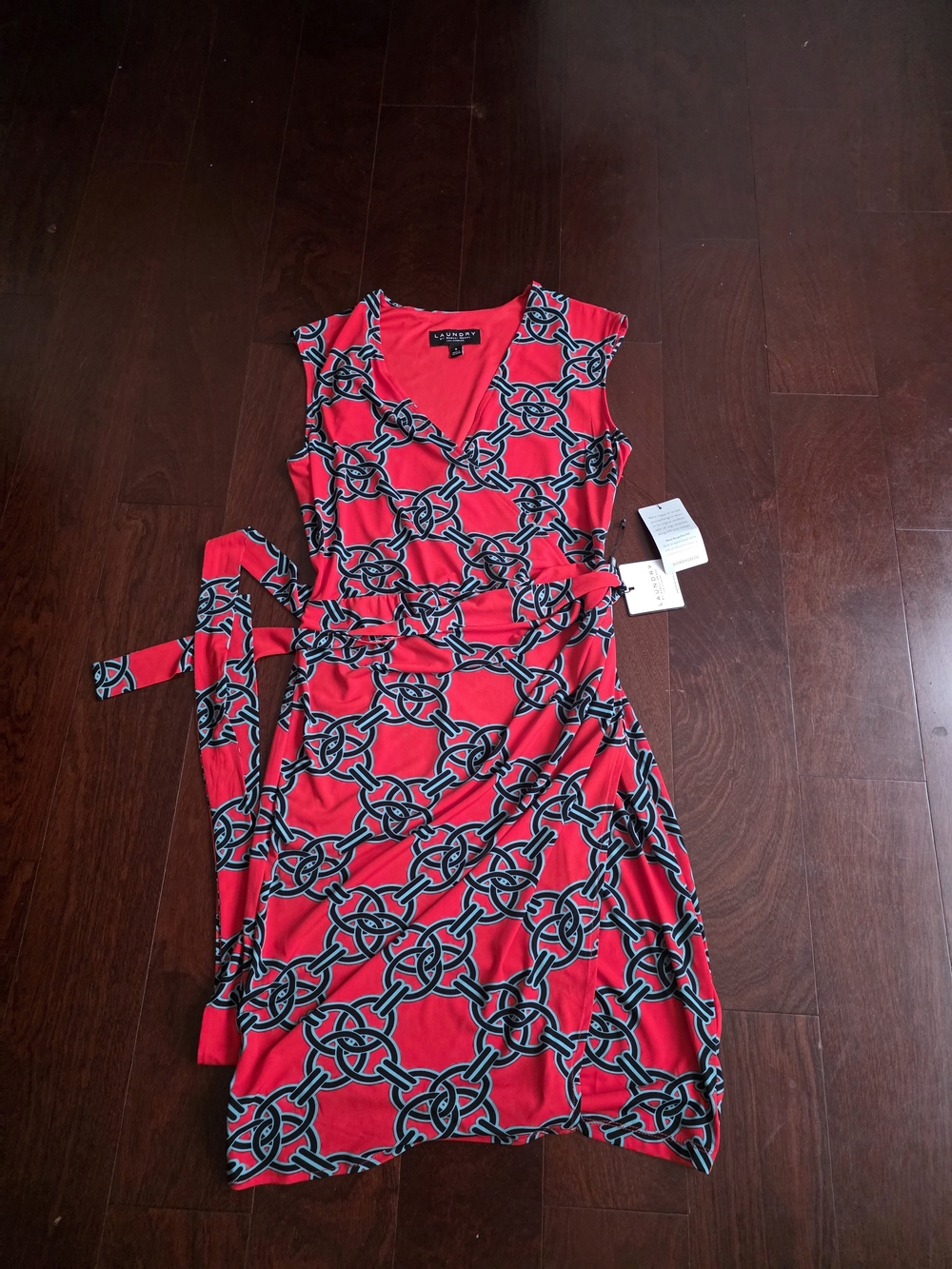 Laundry By Shelli Segal Red Sleeveless Geometric Wrap Dress